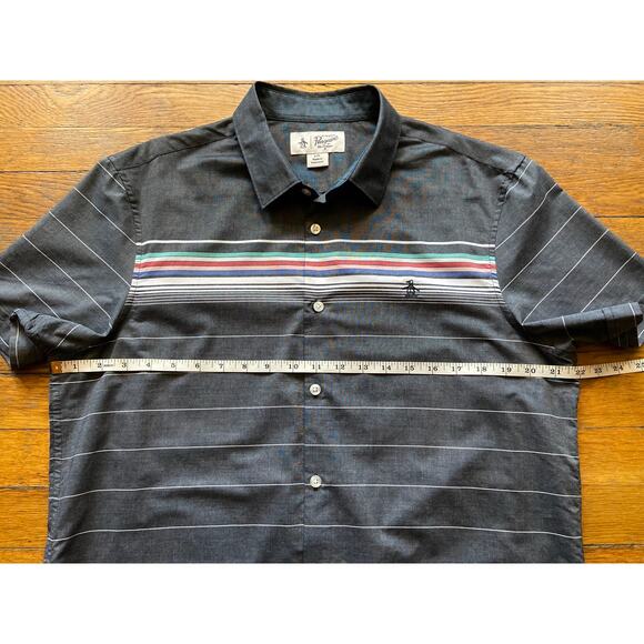 PENGUIN Gray w/Multicolored Stripes Button Down Shirt sz L - Picture 11 of 13
